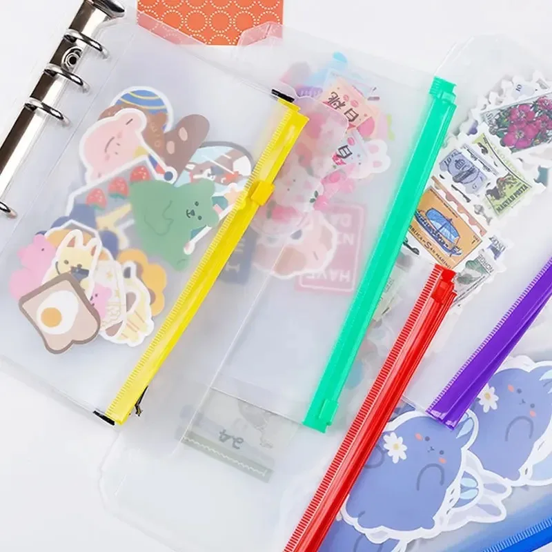 6/12pcs 6-Hole Loose-Leaf Notebook PVC Zipper Bag Bill Bag A6 Handbook Storage Bag  Budget Planner Stationer