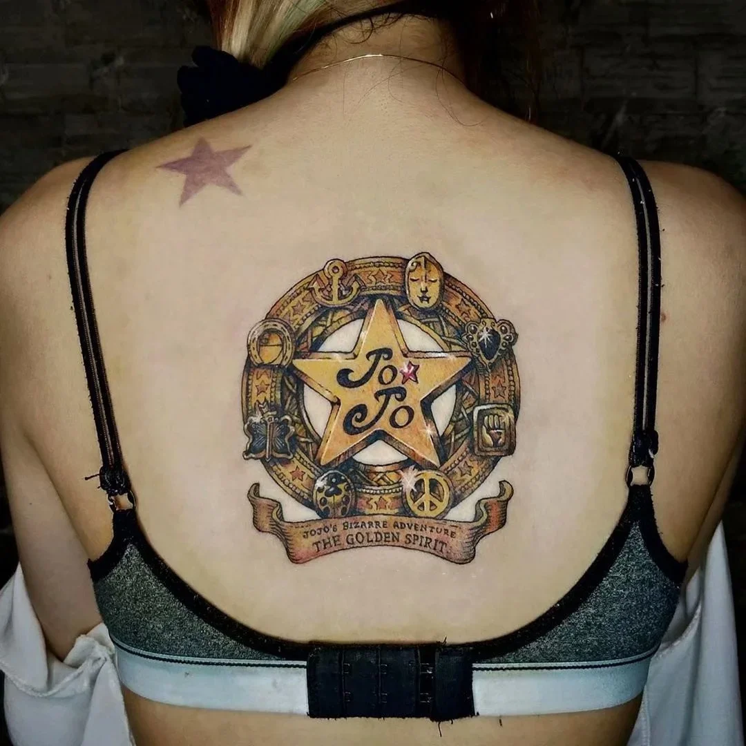 

Anime JoJo's Bizarre Adventure Temporary Tattoos Cartoon Golden Five Pointed Star Waterproof Fake Tatto Neck Tatoo Body Sticker