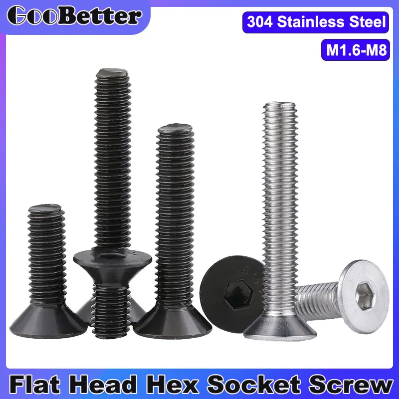 

2-50Pcs 304 Stainless Steel Screw M1.6 M2 M2.5 M3 M4 M5 M6 M8 Carbon Steel Flat Head Hexagon Hex Socket Allen Screws Bolts