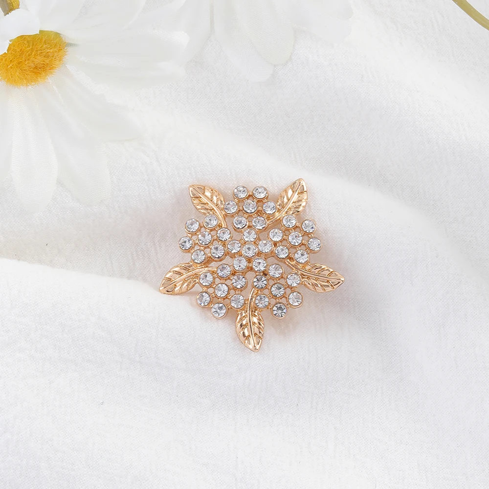 سيدة مثير كامل كريستال زهرة على شكل التلبيب دبابيس أنيقة حجر الراين زهرة ليف الزفاف الصدار دبابيس ذهبية