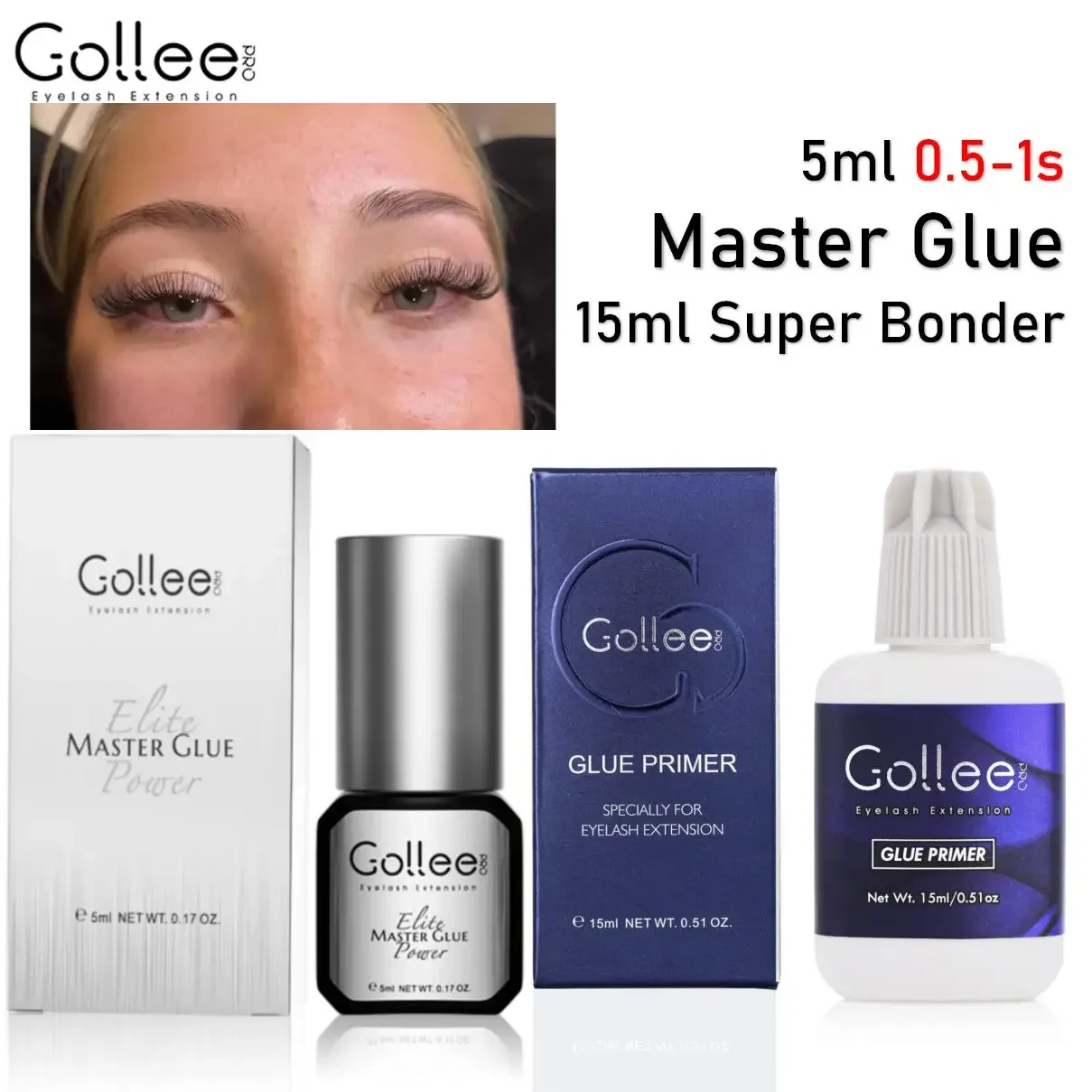 

Gollee 0.5 Sec Fast Drying Eyelash Extension Glue & Lash Primer 8 Week Waterproof Eyelash Adhesive Professional USE Supplies