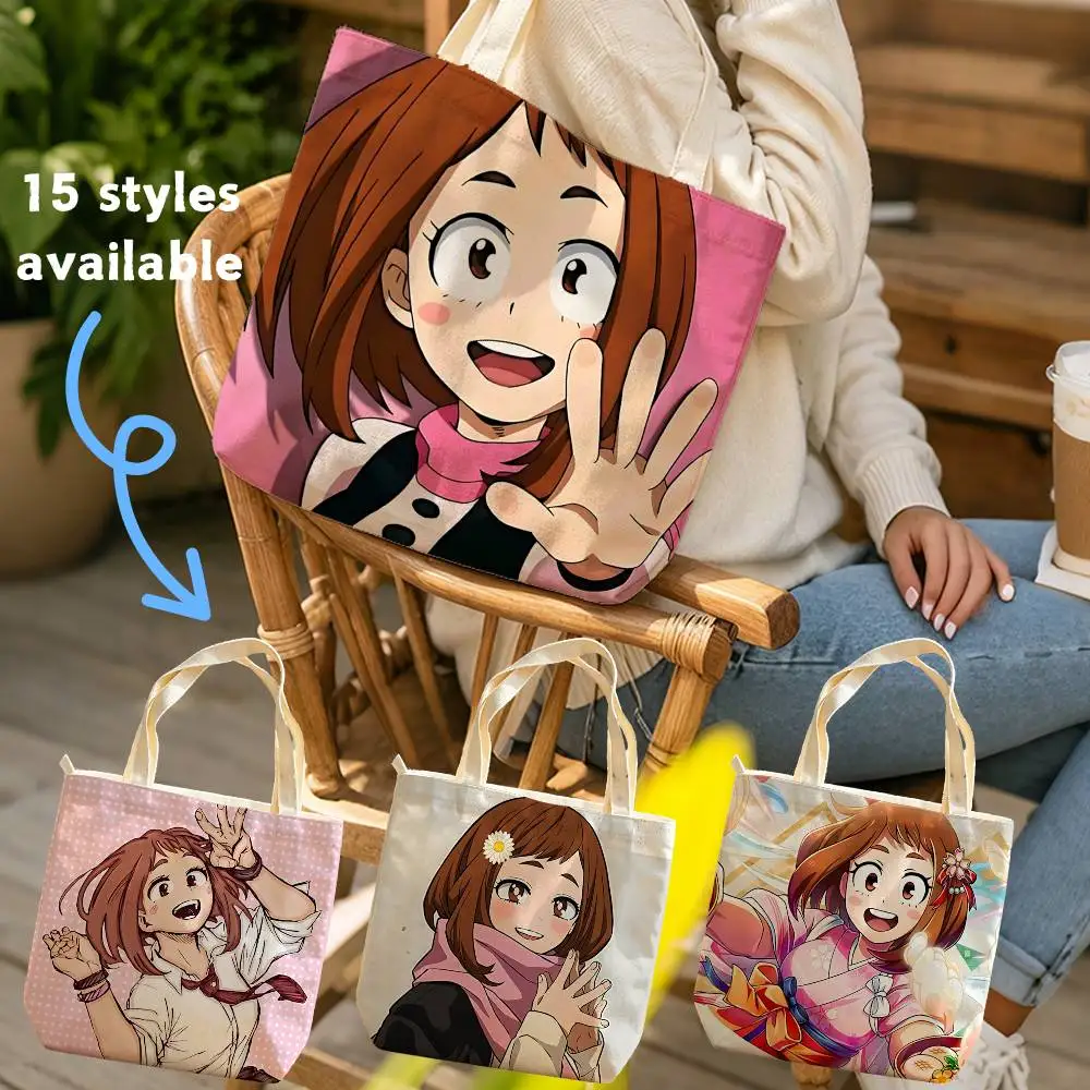 O-Ochaco Uraraka Anime MHA Waterproof Lined Canvas bags suitable for going to class, shopping, gifts, and commuting