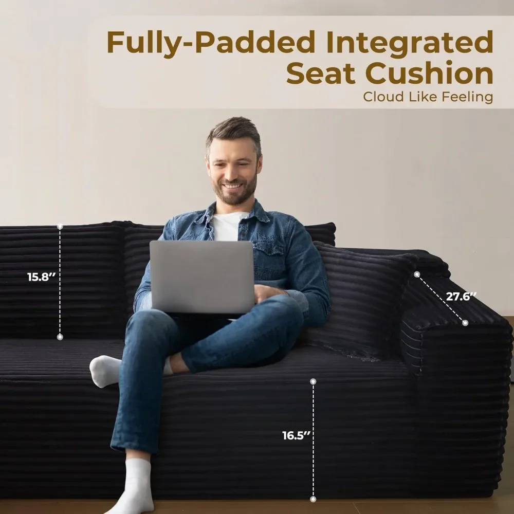 104インチ L字型モジュール式セクショナルソファ - リビングルーム用の快適な布張りクラウドソファ - モダンミニマリストソファ、深い座面