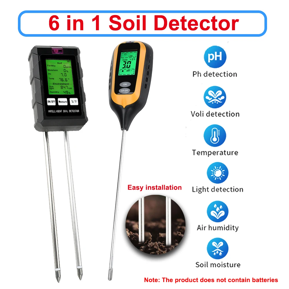 

LCD Digital Soil Tester Soil Fertility PH Temperature Moisture Environmental Sunlight Humidity Detector Gardening Soli Analyzer