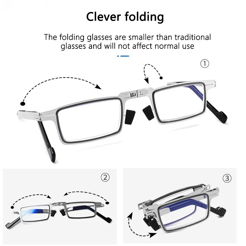 Portable Folding Reading Glasses Men Metal Round Square Frame Anti Blue Light Eyewear Presbyopia Eyeglasses Frame Diopter