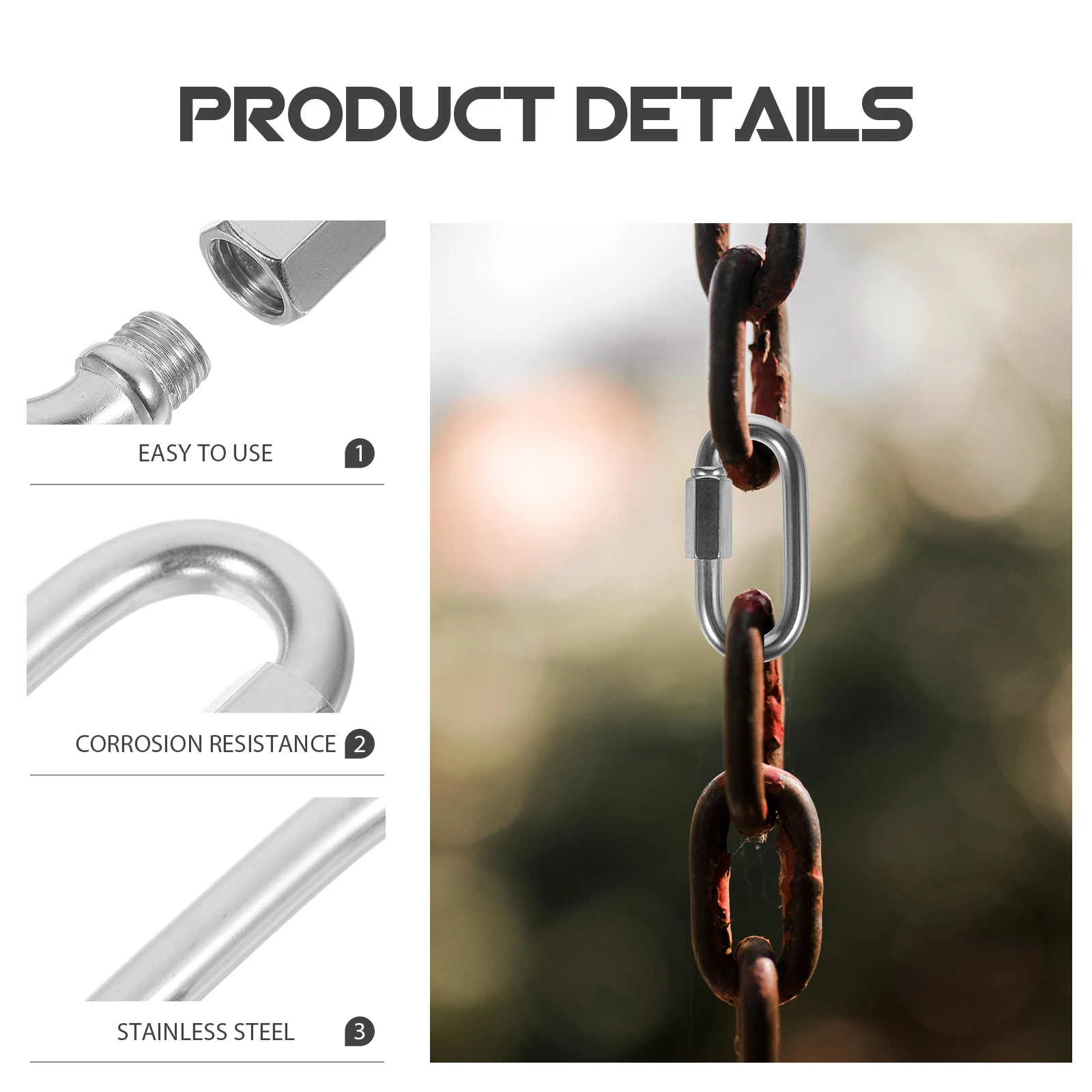 

Chain Link Locking Carabiner Small Stainless Steel M10 Heavy Duty Quick Connect Fast Installation Hardware Fastener