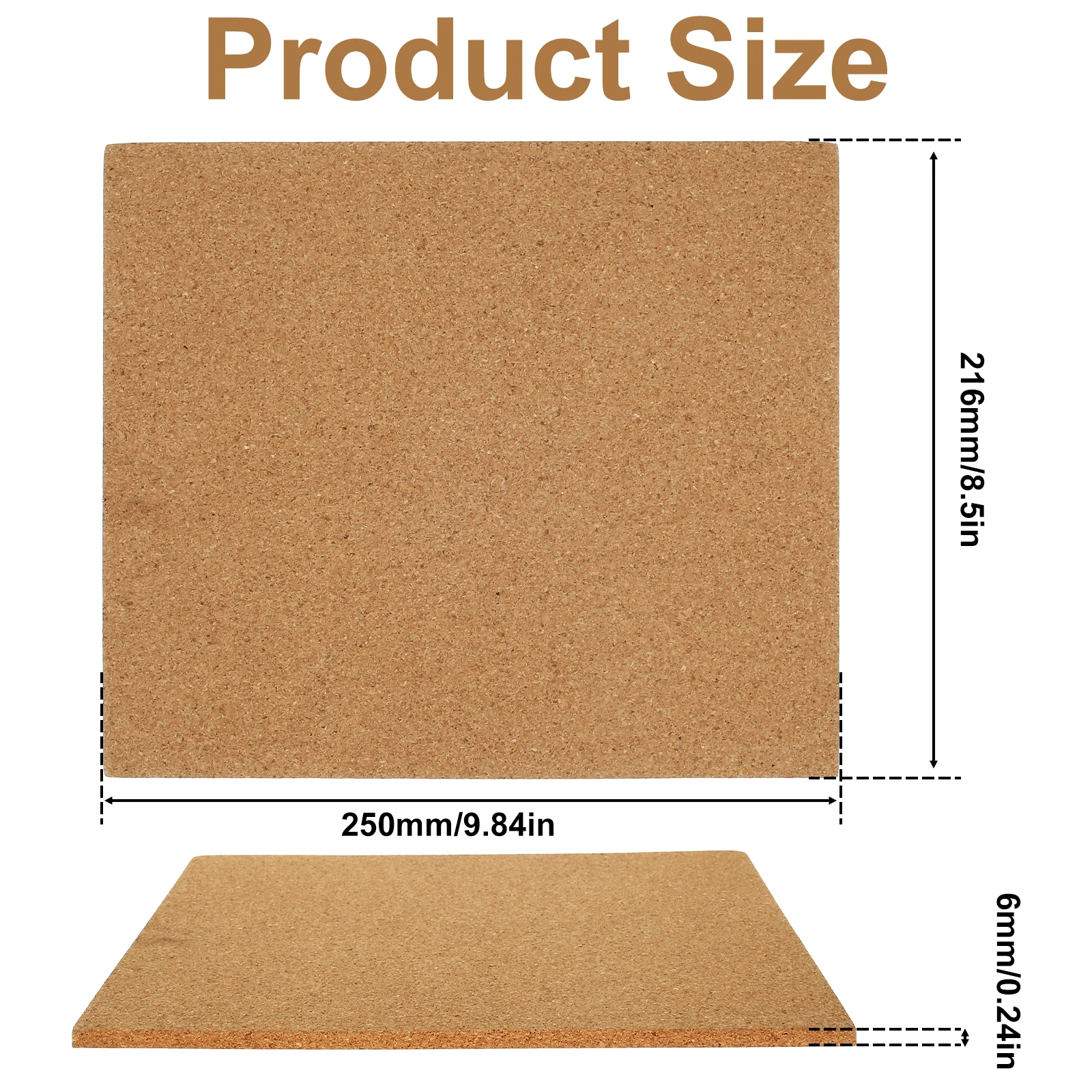 6Pcs Cork Board Rectangular Cork Bulletin Board with 50 Wall Nail Self-Adhesive Cork Display Boards Reusable Decorative