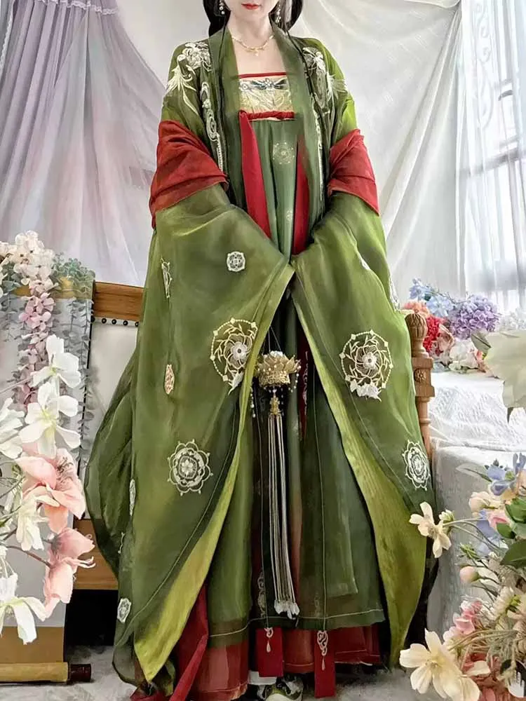 

Hanfu Dress Women Chinese Traditional Green&Pink Embroidery Hanfu Halloween Carnival Cosplay Costume Tang Dynasty Vintage Hanfu