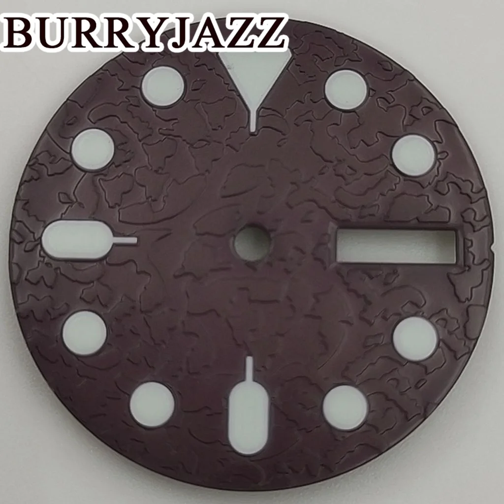 BURRYJAZZ 28.5mmNo Logo NH36 Watch Dials Brown Dial Green Luminous Fit 3 O'clock 3.8 O'clock Case Crown