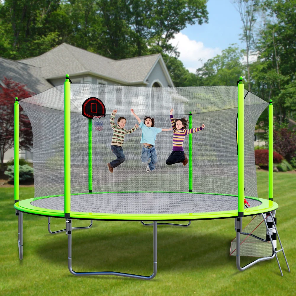 

16FT Trampoline with Basketball Hoop pump and Ladder(Inner Safety Enclosure)with soccer goal,The reinforced jumping mat PP,Green