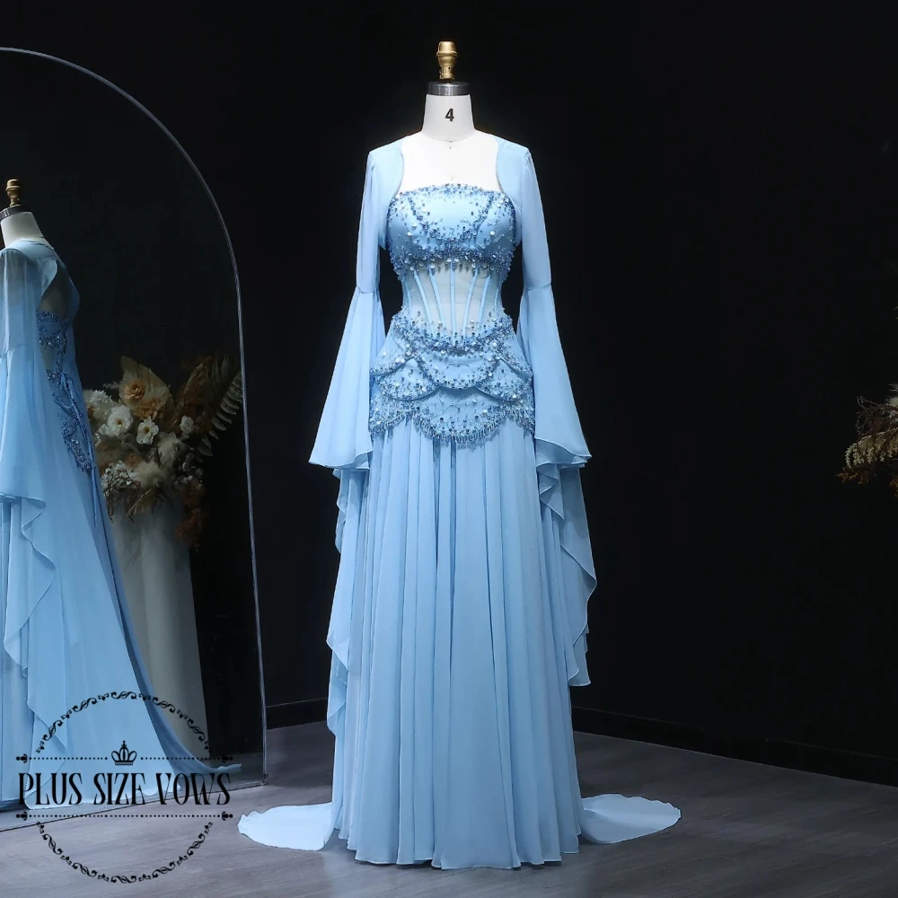 

Plus Size Vows Customized Elegant Evening Dresses White and Yellow Prom Dress Chiffon Corset Celebrity with Jacket Flare Sleeves