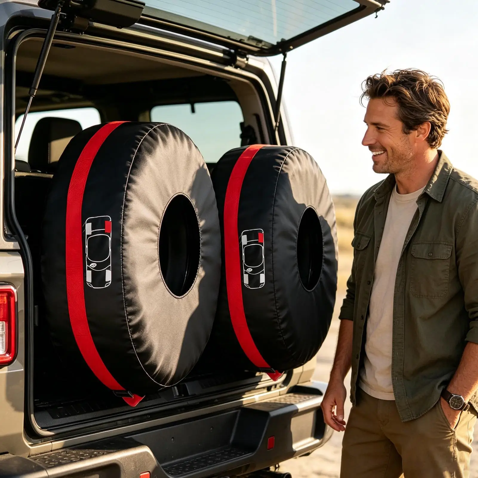 Tire Covers For Cars 4 Pieces Spare Wheel Storage Bag With Handle Waterproof Tire Cover For Camping Overlanding Garage Road Trip