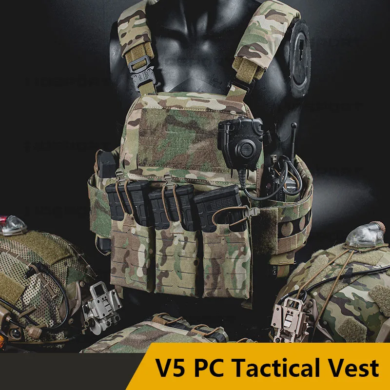 V5 PC Quick-release Tactical Vest With Triple Pack Built-in Splint Matte Nylon Fabric Multi-functional MOLLE Back Zipper System