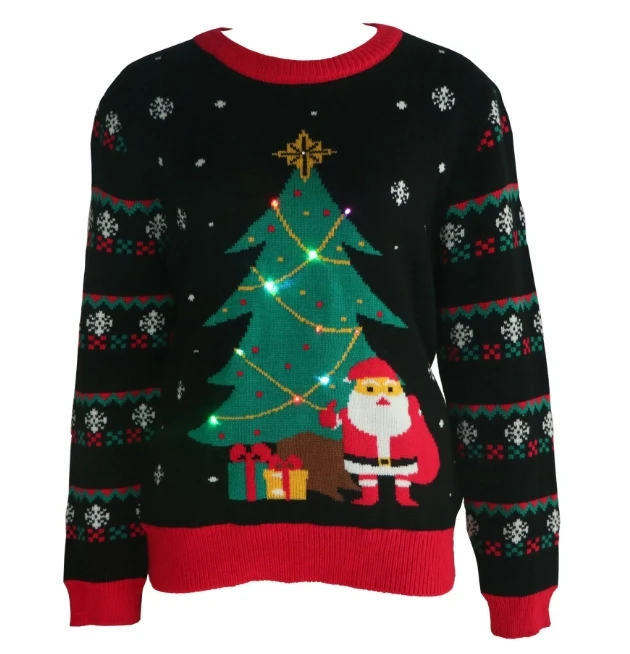 Fashion New Sweater Round Neck Christmas Tree Santa Claus Jacquard Knitted Sweater Led Luminous Sweater for Women