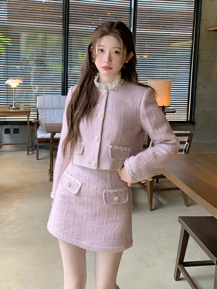 High Quality Fashion Small Fragrance Two Piece Set For Women Elegant Short Jacket Coat + Skirt Sets Ladies Sweet 2 Piece Suits