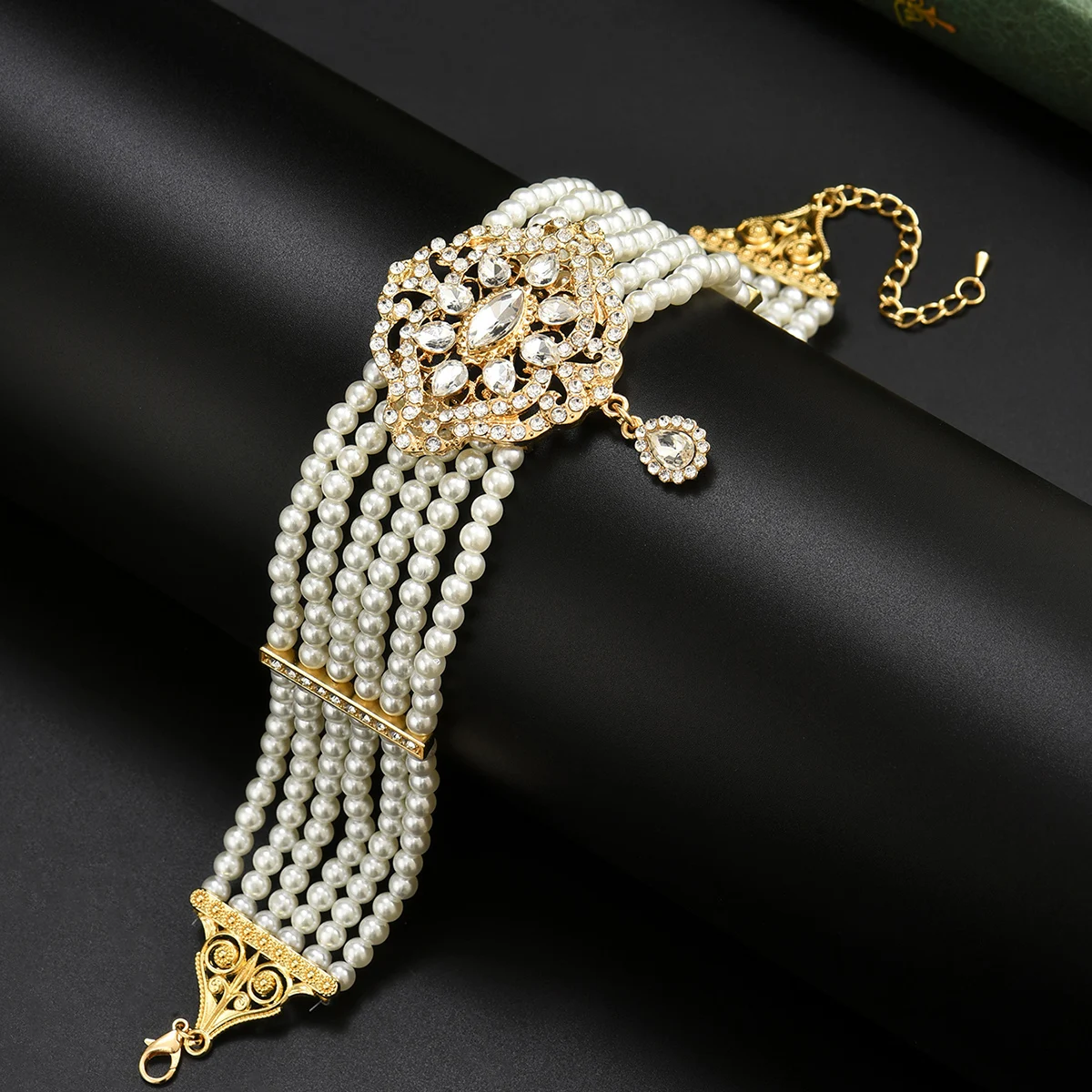 

Gold Plated Pearl Women's Necklace Handmade Beading Craft Wedding Jewelry for Brides