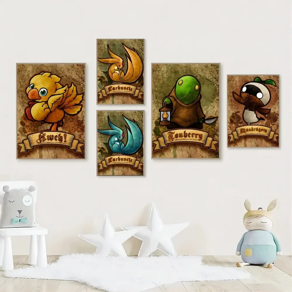 1pc Video Game Final Fantasy GF Cactuar Tonberry Kweh Poster Stickers Home Decor Aesthetic Art Mural Room Decor Digital Painting