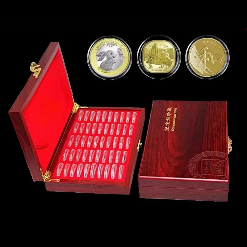 50Pcs Round 30mm Coins Case Holders Storage Container Display Cases Wooden Box Commemorative Coins Collection Box