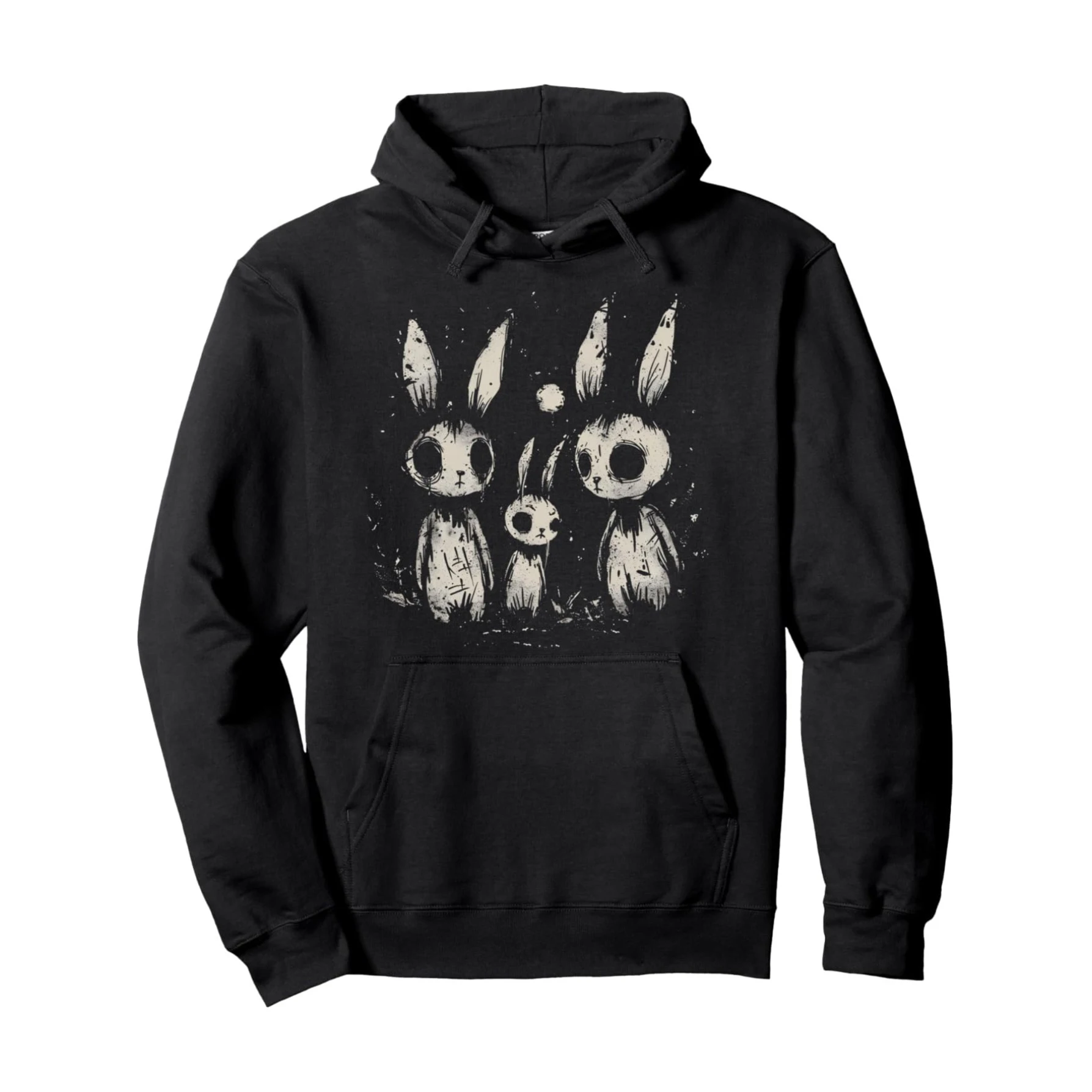 Creepy Cute Bunny Rabbits Horror Goth Grunge Alt Aesthetic Pullover Hoodie for Adult, Crew Neck Sweatshirt, Ultra Soft, Breathab