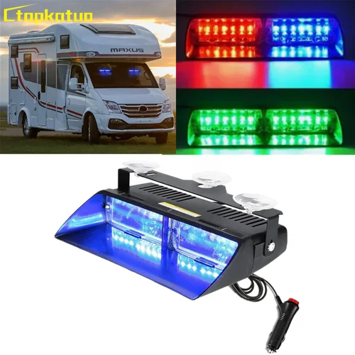 Luz estroboscópica de advertencia para parabrisas de vehículo, tablero de emergencia de 16LED con ventosa para coche, camión, lámpara de señal intermitente de 12V