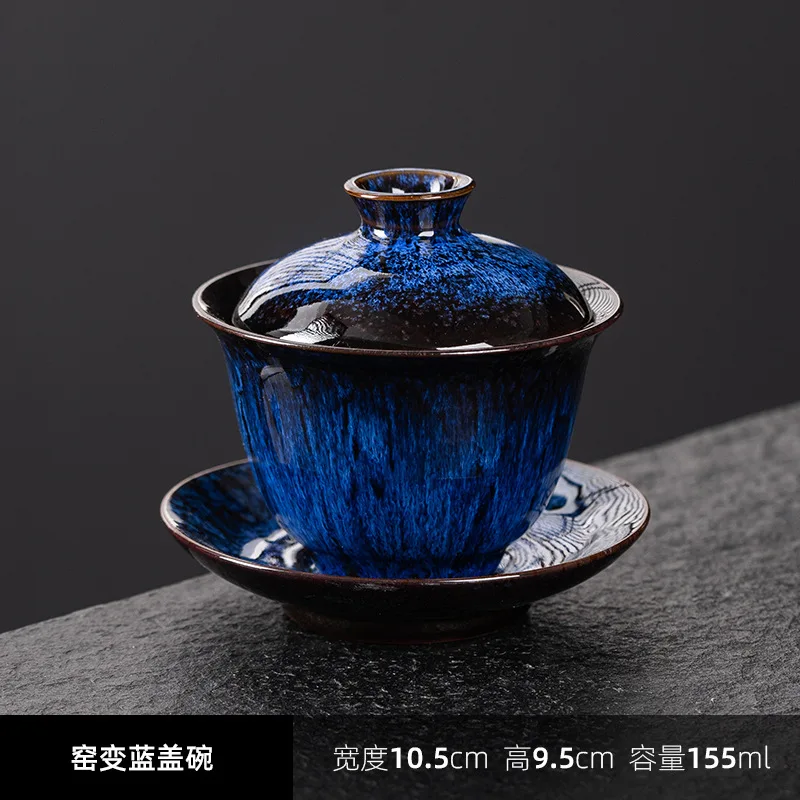 Kiln-Changed Tenmoku Glaze Covered Bowl Single Chinese Style Kung Fu Tea Set Five Elements Anti-Scald Tea Bowl Ceramic Tea Cup F
