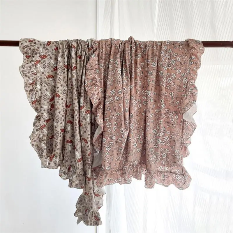 581F 2 Pieces Baby Swaddle Blanket Ruffle Receive Blanket Headband Babies Accessories