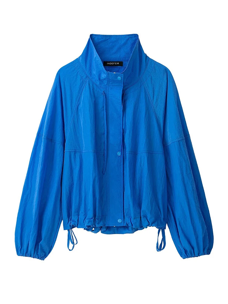 HH Mature Glamorous Charming Bright Blue Coat Women Spring Autumn Elegant Fit Party Sophisticated Chic Stylish Fashion Jacket