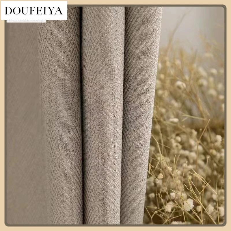 

Cotton and Linen Log Curtains for Living Dining Room Bedroom Wind Modern Light Luxury Sunscreen Full Blackout Curtains Custom
