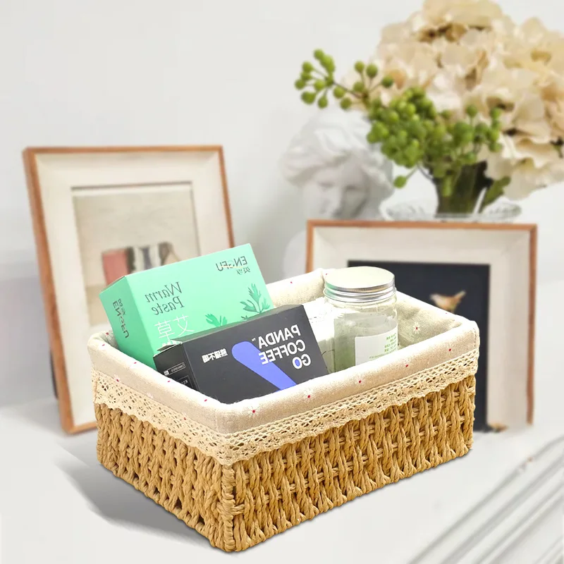 Rattan Storage Basket Household Woven Storage Basket Desktop Debris Sorting and Storage Snack Storage Box Debris Basket