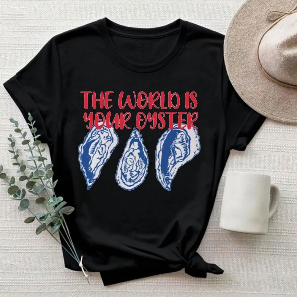 オイスターシャツ 世界はあなたのものである オイスター漁師の美学 海岸の女性用トップス シーフード服 ポジティブシャツ インスピレーションを与える