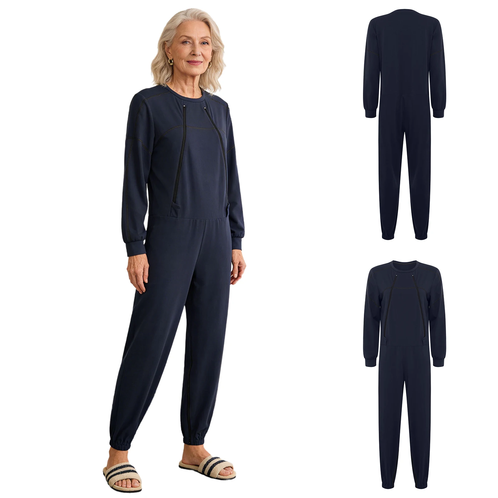 

Women Elderly Alzheimer Patient Adaptive Jumpsuit Zipper Long Sleeve Long Pants Anti-strip Rompers for Special Needs Caring Wear