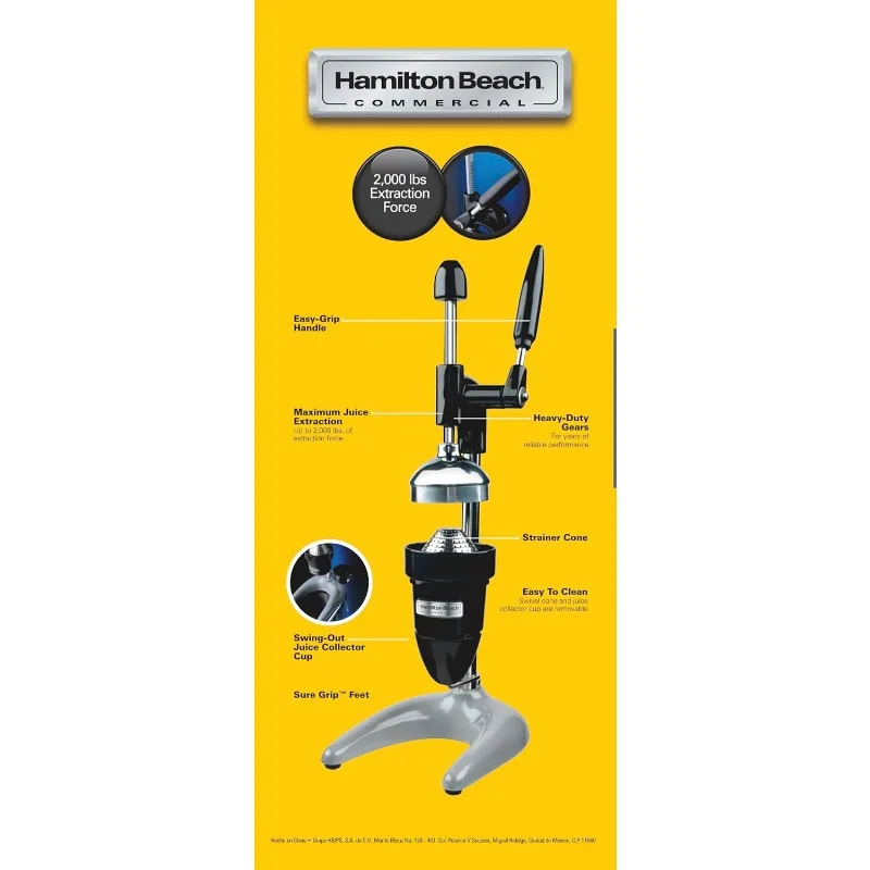 عصارة حمضيات يدوية 932 من بيتش كوميرشل، لمسة نهائية مقاومة للأحماض، تأكد من قبضة القدمين، عصير الليمون والليمون والبرتقال والكرا