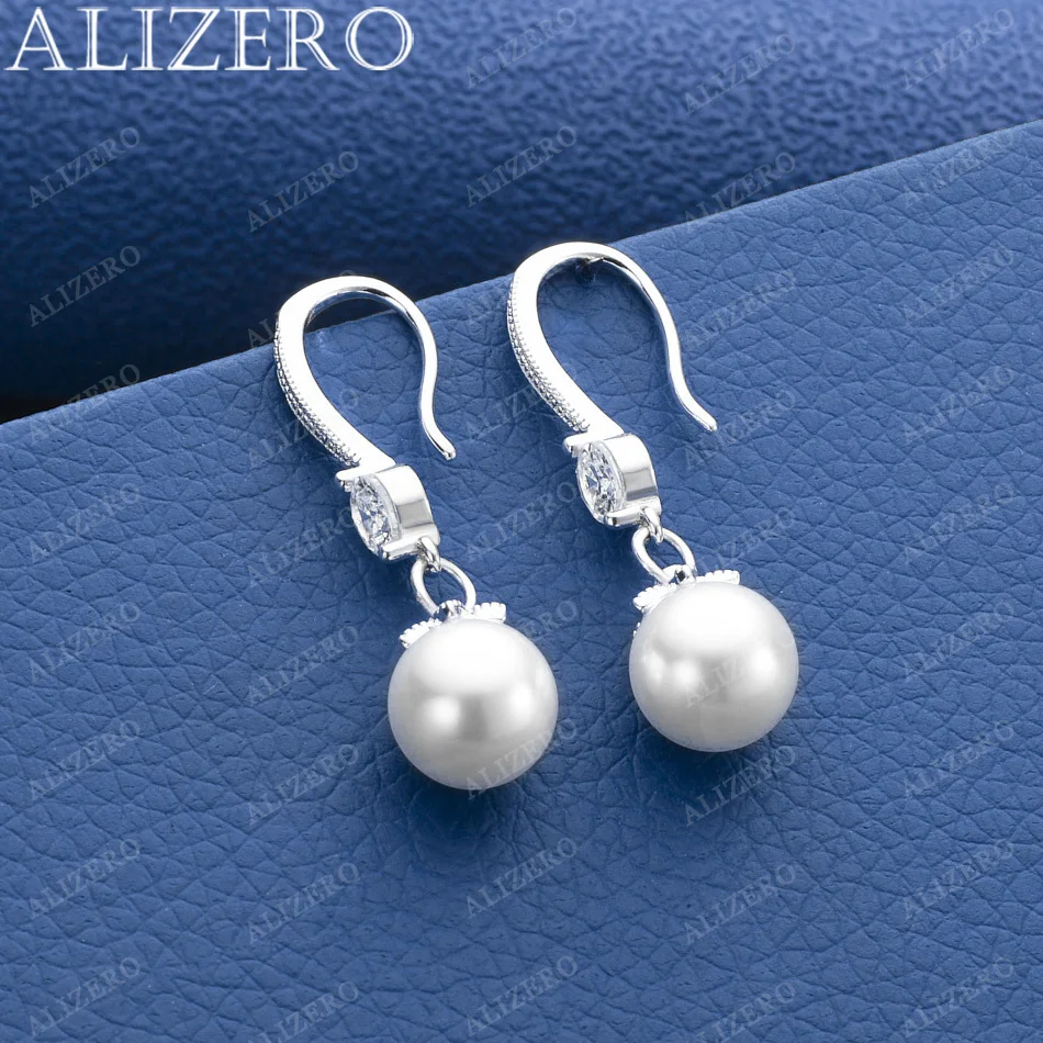 

ALIZERO 925 Sterling Silver 10mm&12mm Pearl Drop Earrings For Women Fashion Designer Jewelry Party Wedding Accessories Gifts