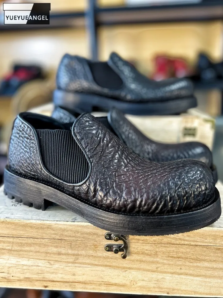 

Мужская обувь дерби из натуральной кожи в британском стиле с круглым носком, однотонные модельные туфли без шнуровки из воловьей кожи ручной работы в стиле ретро