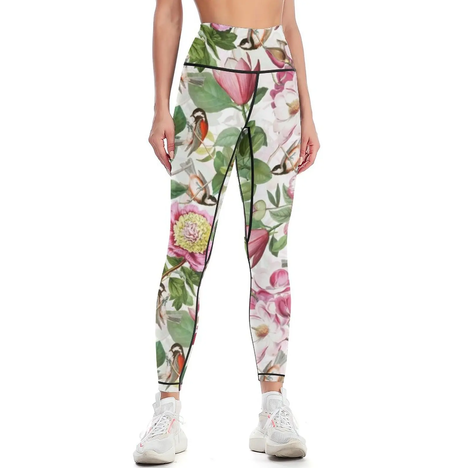 UtART - Vintage Peonies Spring Flower Pattern White Leggings Women's sportswear Women sportwear Womens Leggings