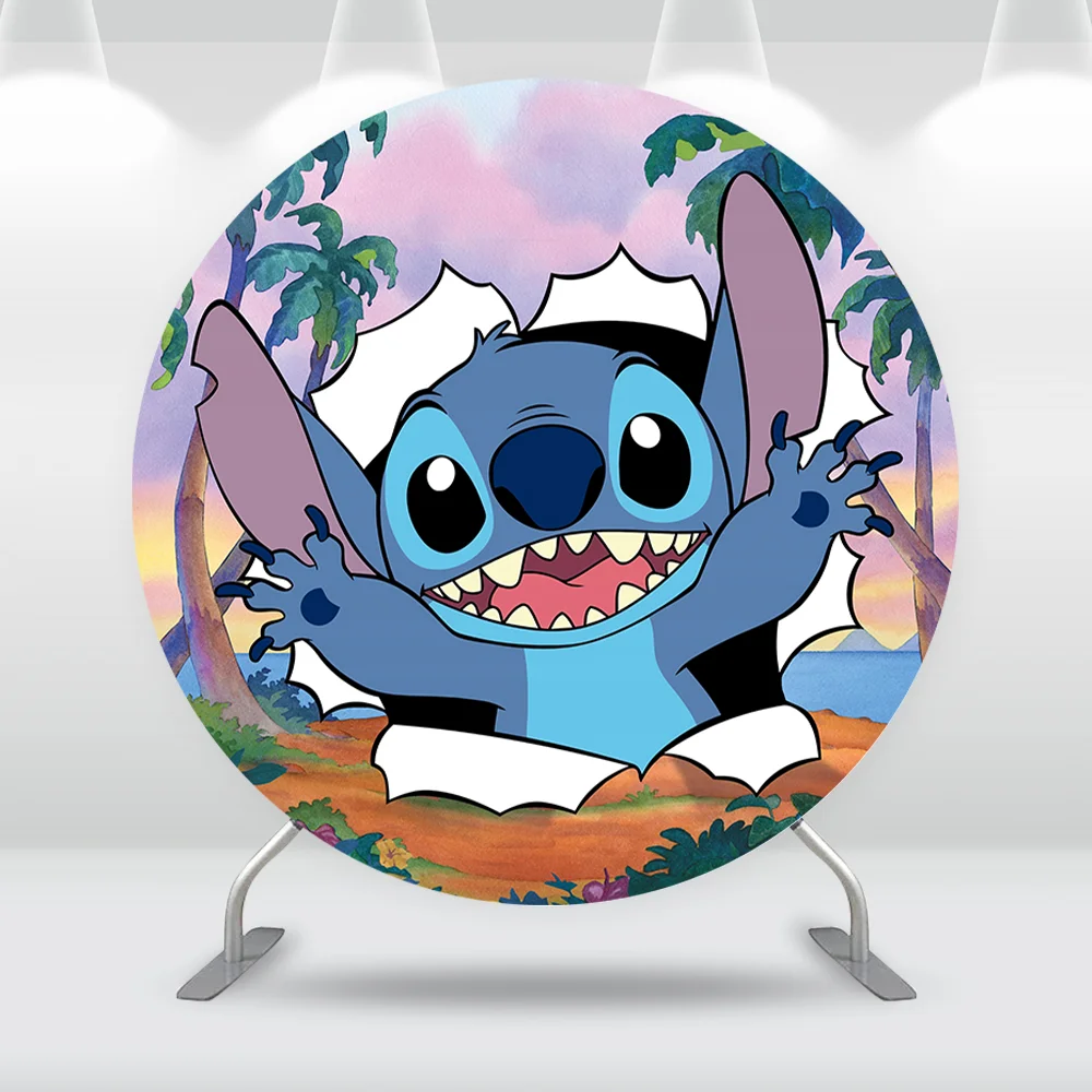 Cubierta de fondo redonda de dibujos animados para decoración de Baby Shower, cubierta de cilindro de mesa de Lilo y Stitch, Hawaii, Verano