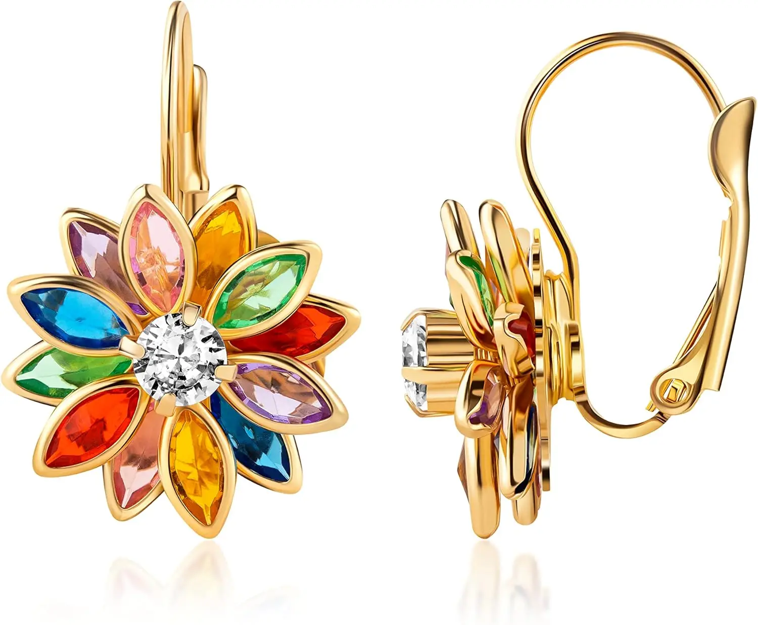 

Colorful Lotus Flower Earrings 18K Gold Plated Handmade in Brazil
