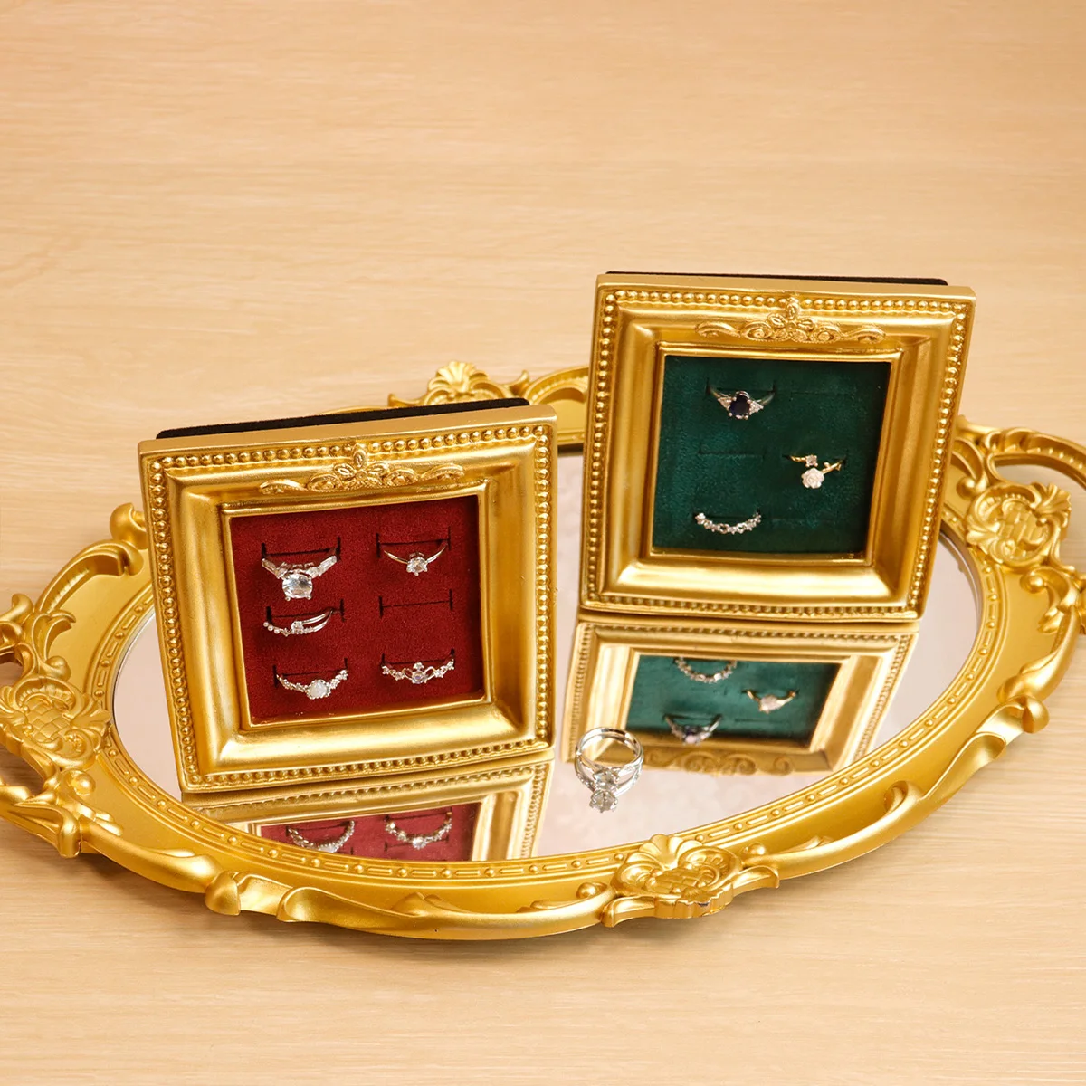 樹脂リングディスプレイスタンドレトロファッションリングディスプレイホルダー高級リングオーガナイザーラックデスクトップ装飾リング収納棚