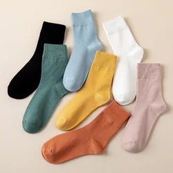 7 Pairs Solid Colored Women's Socks Candy Colorful Pure Cotton Socks Comfortable Soft Breathable Casual Socks For Daily Wear