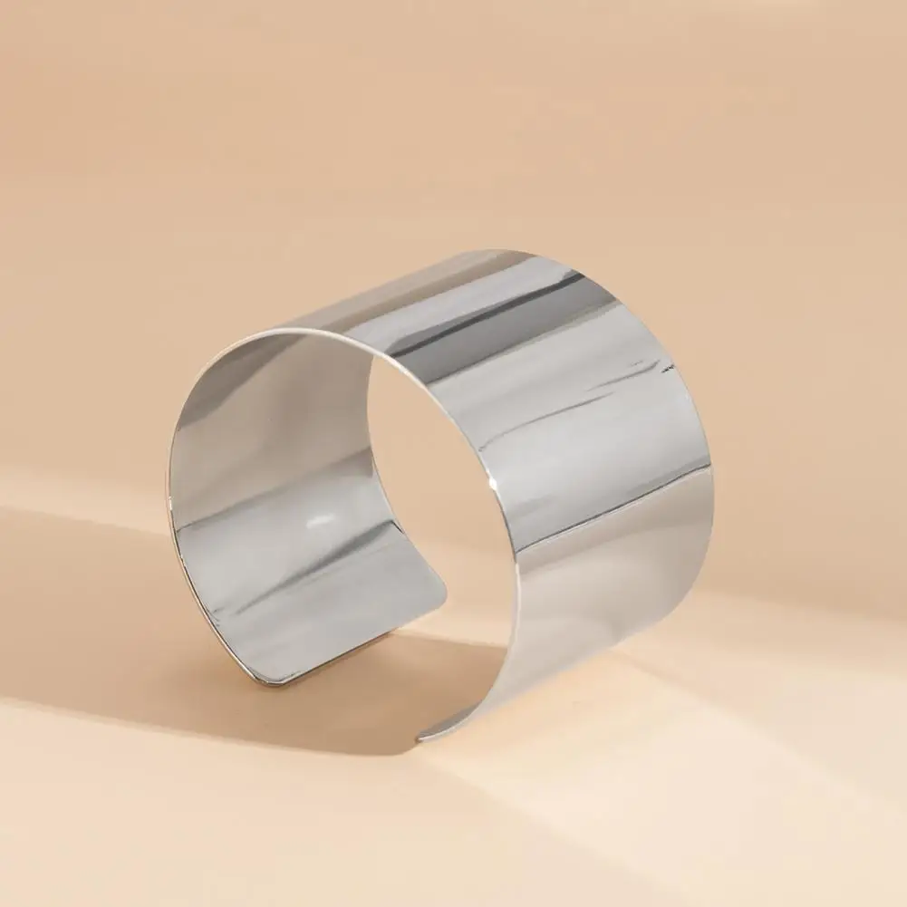

Women Bracelet Exaggerate Vintage Punk Boho Smooth Stainless Metal Adjustable Opening Cuff Bangle Bracelet Wide Wrist Jewelry
