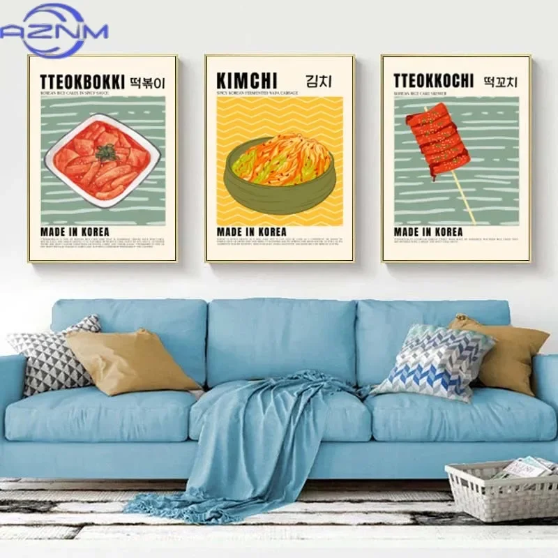 AZNM Asiatische Lebensmittel Leinwand-Gemälde Poster Japanische Ramen Koreanische Kimchi-Küche Druck Wandposter Bild für Heim-Wanddekoration