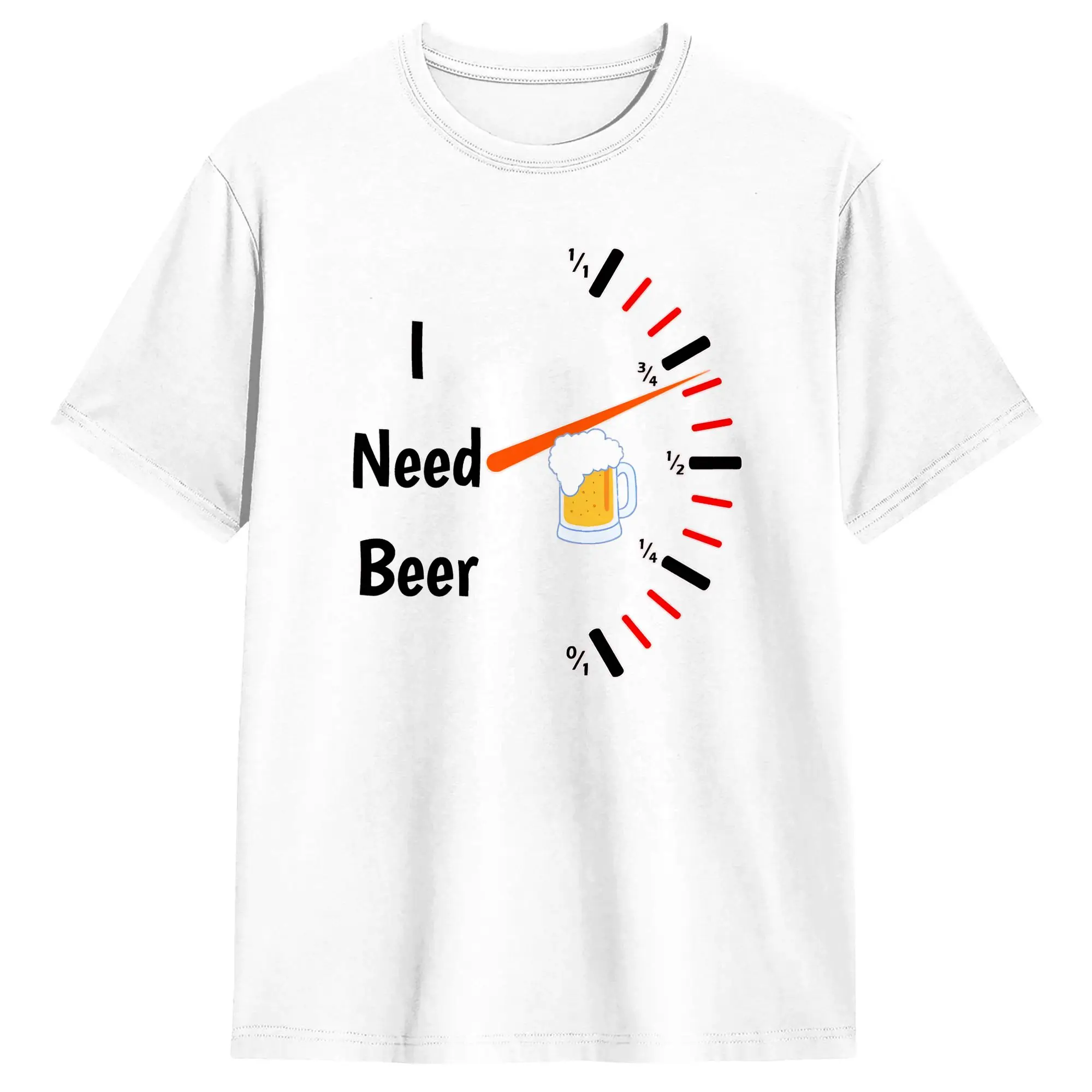 T-shirts pour hommes I Need Beer, t-shirt drôle 100% coton à manches courtes, t-shirts avec jauge de carburant, col rond, vêtements graphiques