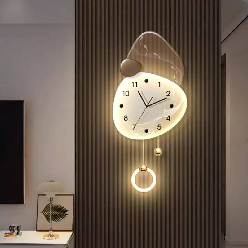 Quiet Design Wall Watch Pendulum Light Nordic Bedroom Luxury Wall Clock Living Room Modern Reloj De Pared Home Decor Items