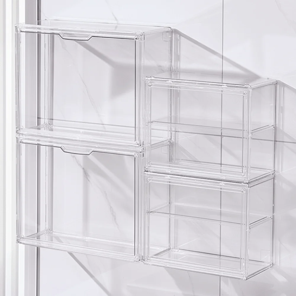 Nieuwe stapelbare doorzichtige opbergdoos Desktop Organizer Meerlaagse acryl displaydoos Stofdichte showcase collectible