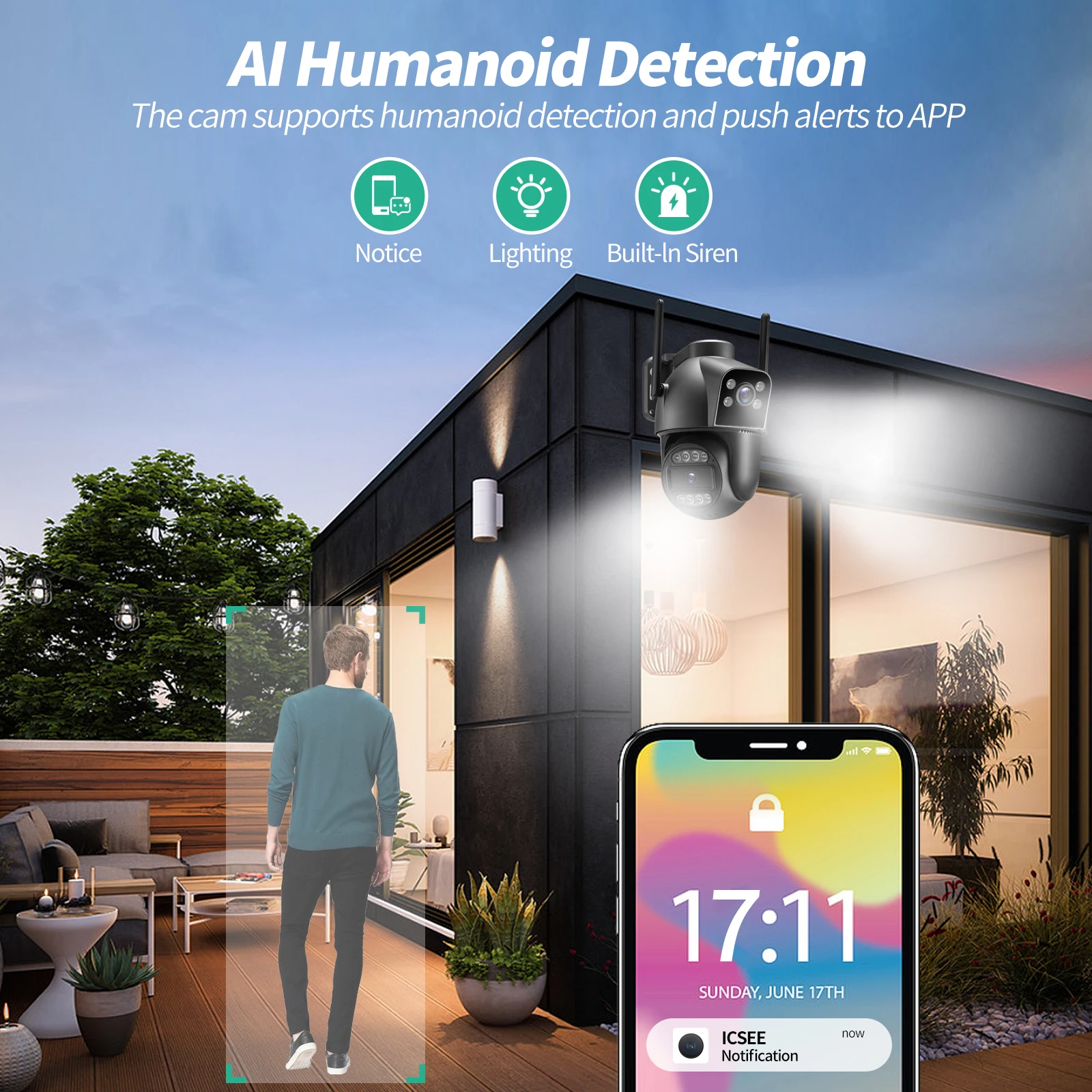 Gadinan 8MP 4K PTZ WiFi IP Camera Dual Lens Security Protection Screen Color Night Vision Auto Tracking CCTV Video Surveillance