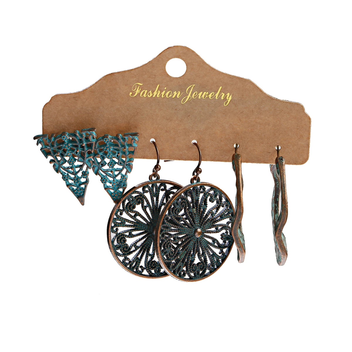 Vintage Bohemian Style Ethnic Earrings Antique Bronze Geometric Pattern Engraved Earrings 3-Piece Set 2020 Jewelry Gift