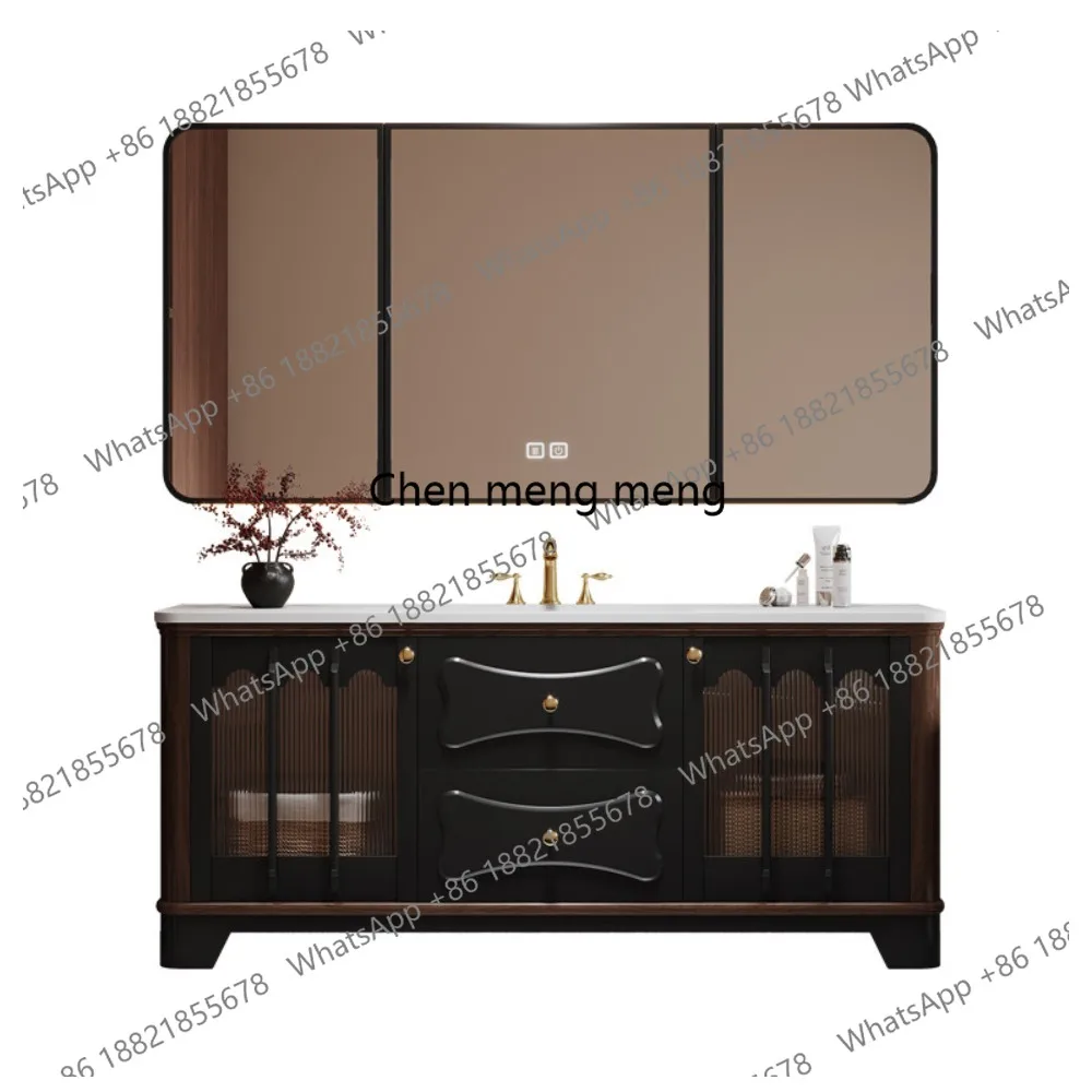 

Oak French floor-to-ceiling retro bathroom cabinet combination washbasin cabinet integrated basin