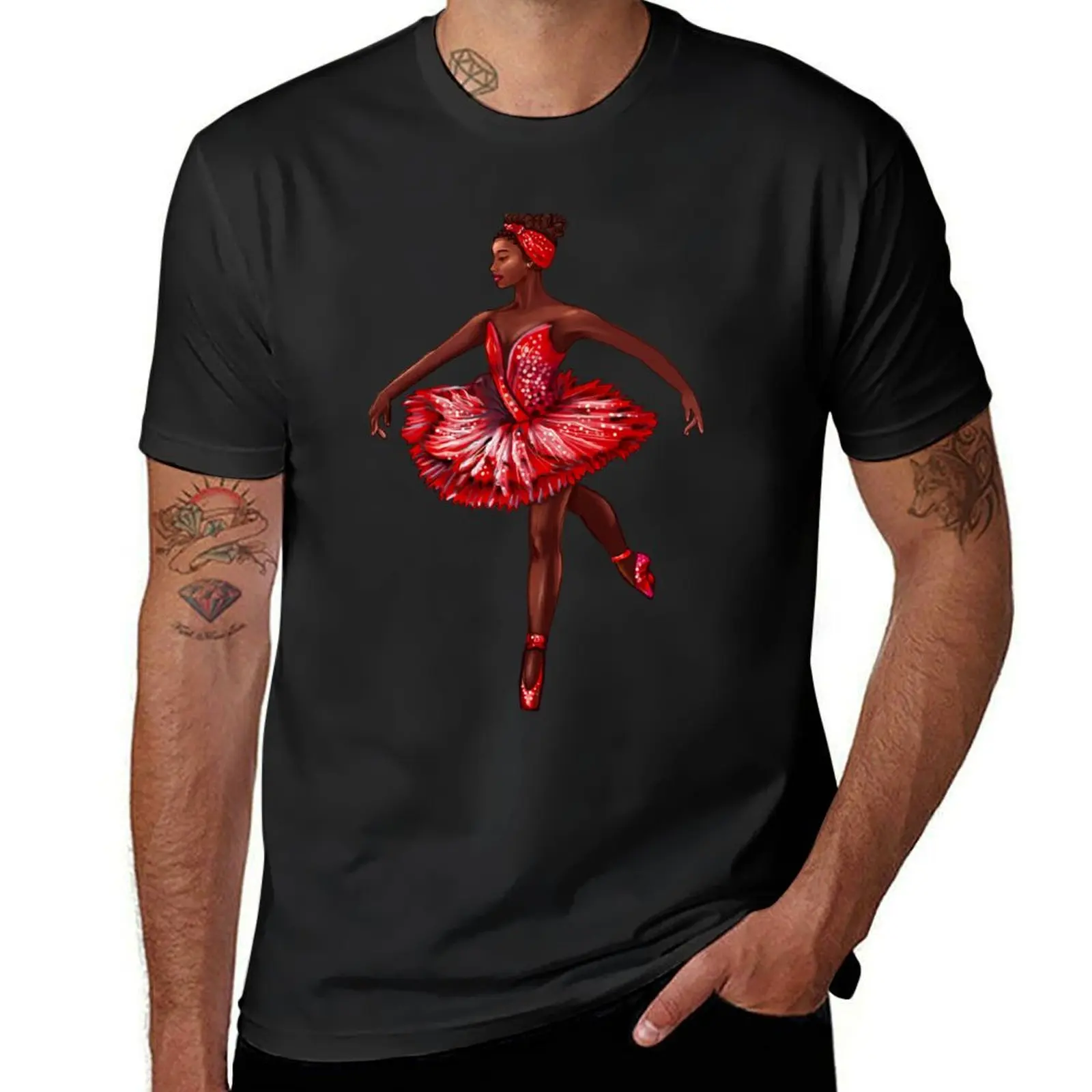 Ballet dance dancer in red tutu and pointe shoes cute dancing African American ballerina T-Shirt new edition Men's t-shirts