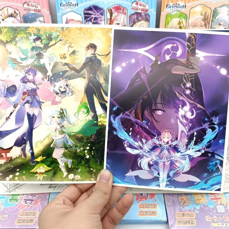 Genshin Impact Cartoon Aquarela Coloring Book, Scaramouche Tutorial Elementar, Personagens de Anime Pintura Esboço, Mão Draw Card