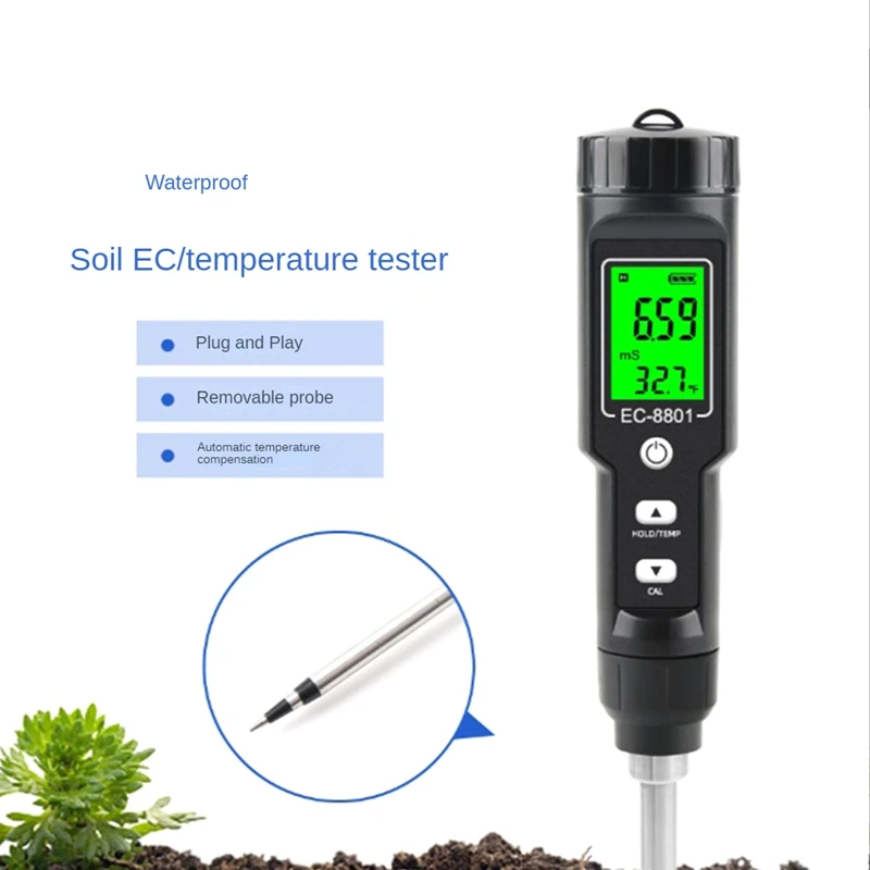 EC/TEMP Soil Tester 0.00-10.00 MS/Cm Hand Digital Garden Meter Soil Tester Tools Potted Plants Gardening Agriculture